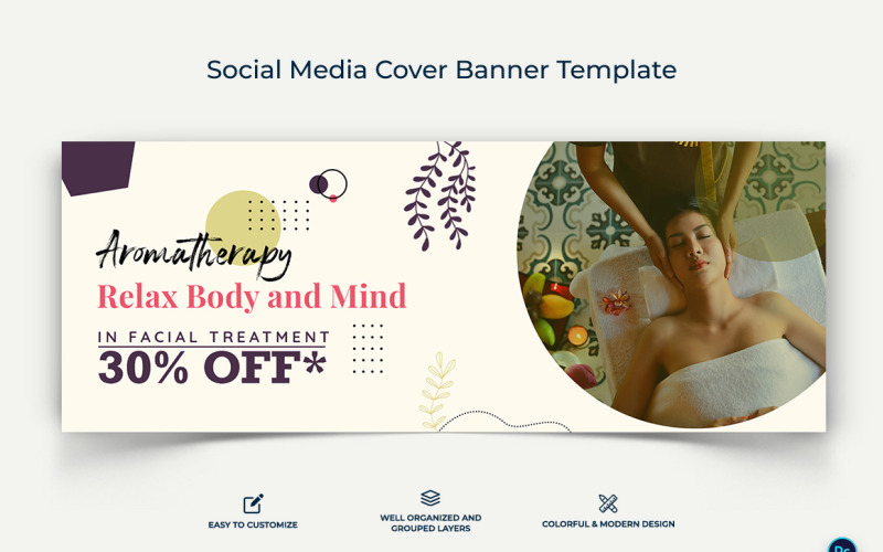 Spa and Salon Facebook Cover Banner Design Template-07 Social Media