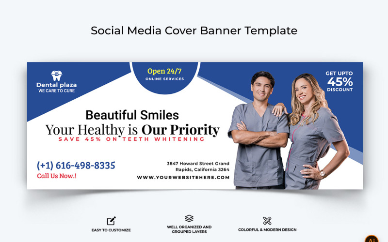 Dental Care Facebook Cover Banner Design-08 Social Media