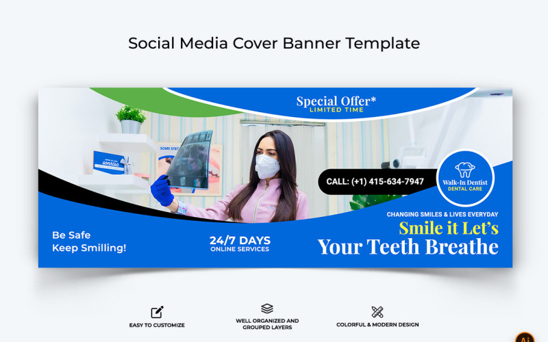 Dental Care Facebook Cover Banner Design-11 Social Media