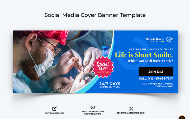 Dental Care Facebook Cover Banner Design-12 Social Media