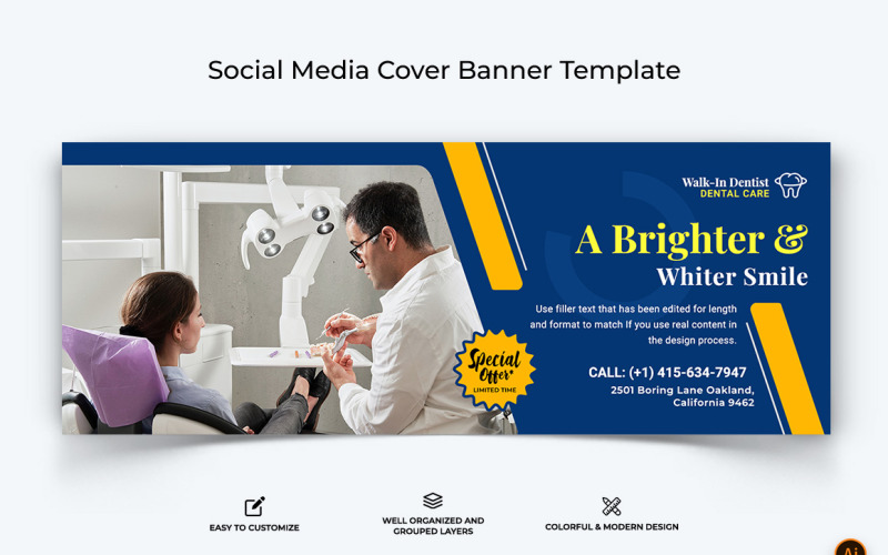 Dental Care Facebook Cover Banner Design-13 Social Media