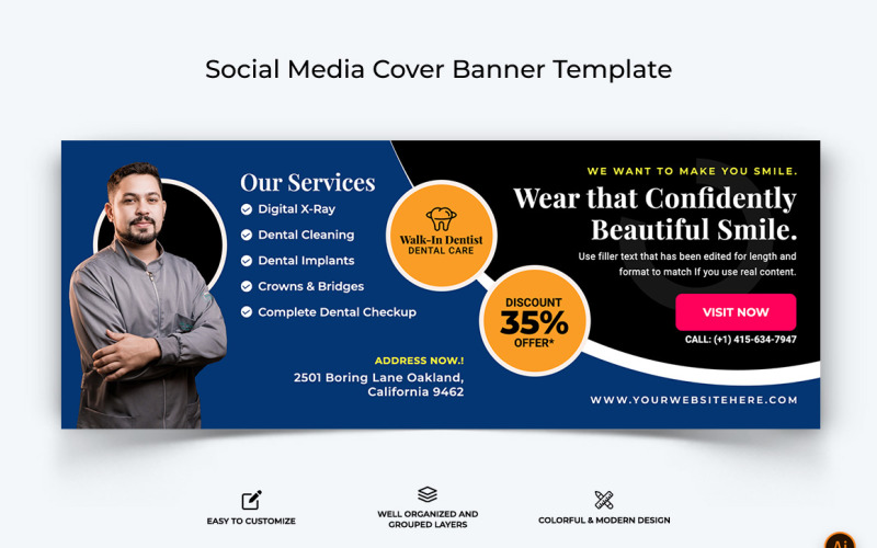 Dental Care Facebook Cover Banner Design-17 Social Media