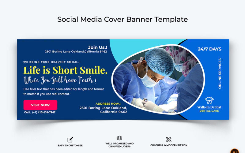 Dental Care Facebook Cover Banner Design-18 Social Media