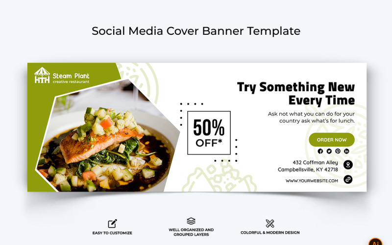 Restaurant and Food Facebook Cover Banner Design-11 Social Media