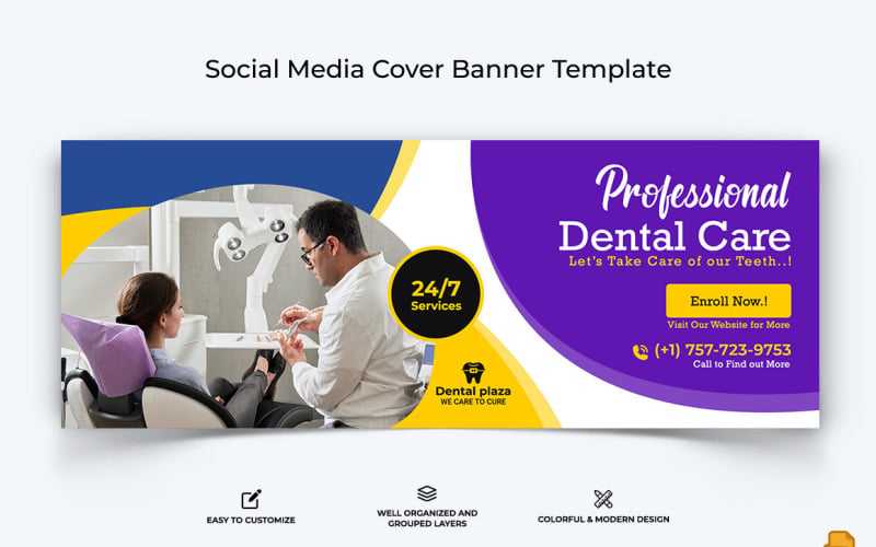 Dental Care Facebook Cover Banner Design-004 Social Media