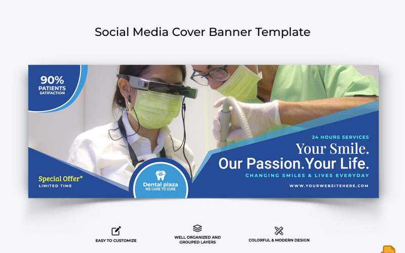 Dental Care Facebook Cover Banner Design-007 Social Media