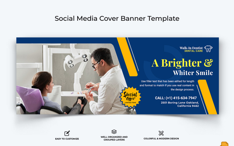 Dental Care Facebook Cover Banner Design-013 Social Media