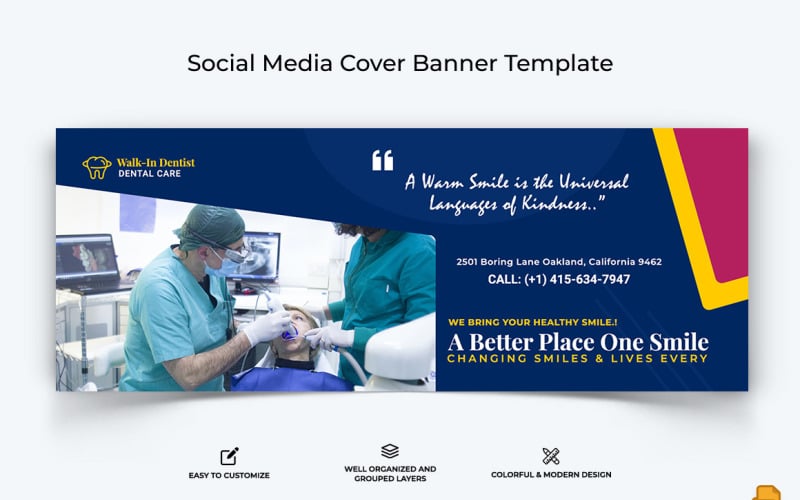 Dental Care Facebook Cover Banner Design-016 Social Media