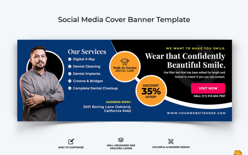 Dental Care Facebook Cover Banner Design-017 Social Media