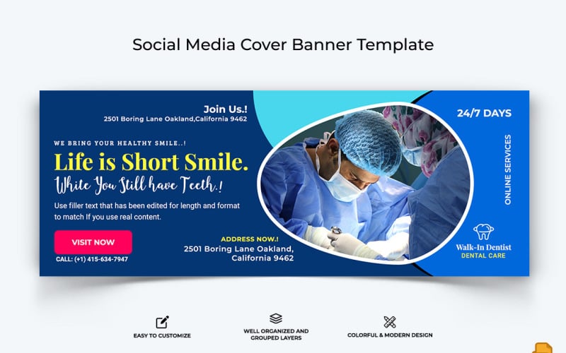 Dental Care Facebook Cover Banner Design-018 Social Media