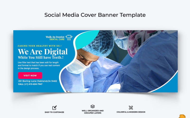 Dental Care Facebook Cover Banner Design-019 Social Media
