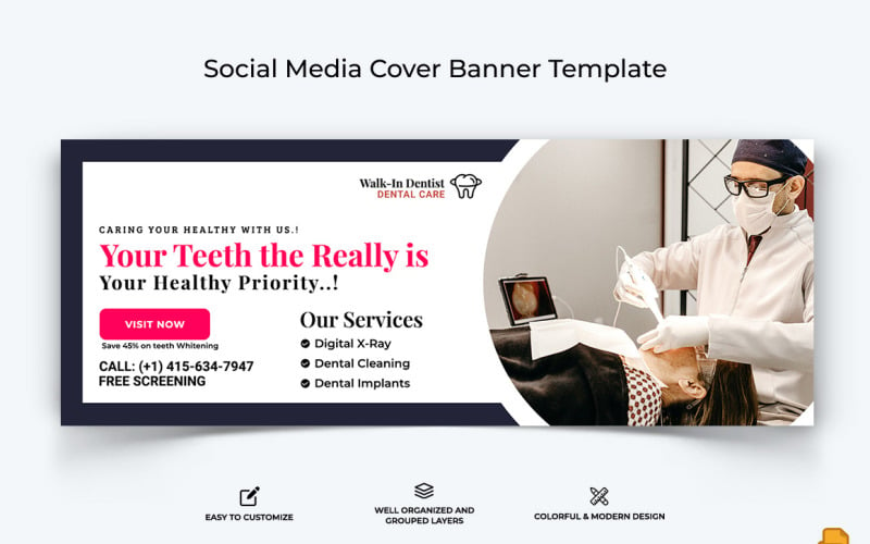 Dental Care Facebook Cover Banner Design-020 Social Media