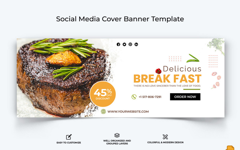 Food and Restaurant Facebook Cover Banner Design-035 Social Media