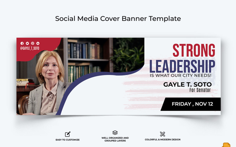 Political Campaign Facebook Cover Banner Design-009 Social Media