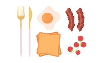 Breakfast semi flat color vector object set