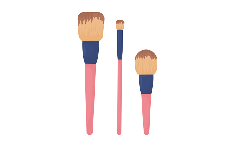 Brushes for cosmetics semi flat color vector object Illustration