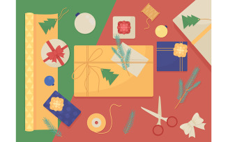 Gift wrapping flat color vector illustration