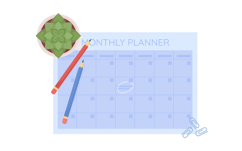 Monthly calendar semi flat color vector object Illustration