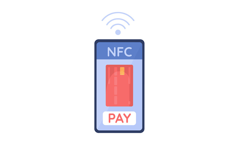 NFC signal on cellphone semi flat color vector object Illustration