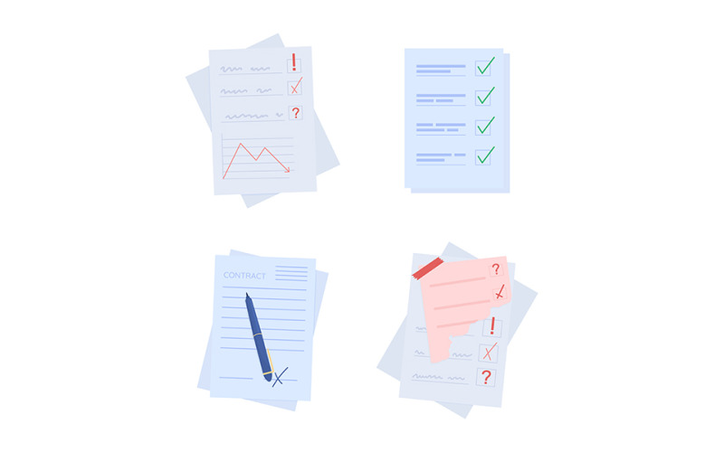 Notes on papers semi flat color vector object set Illustration