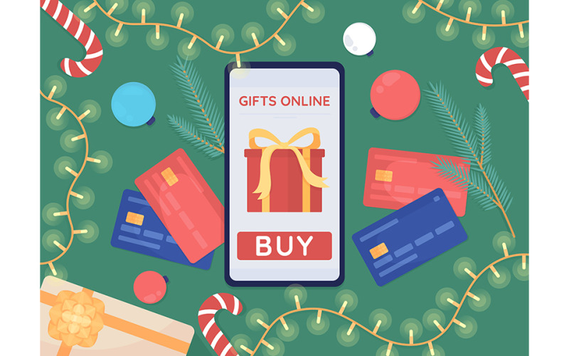 Online shopping for Christmas flat color vector illustration Illustration