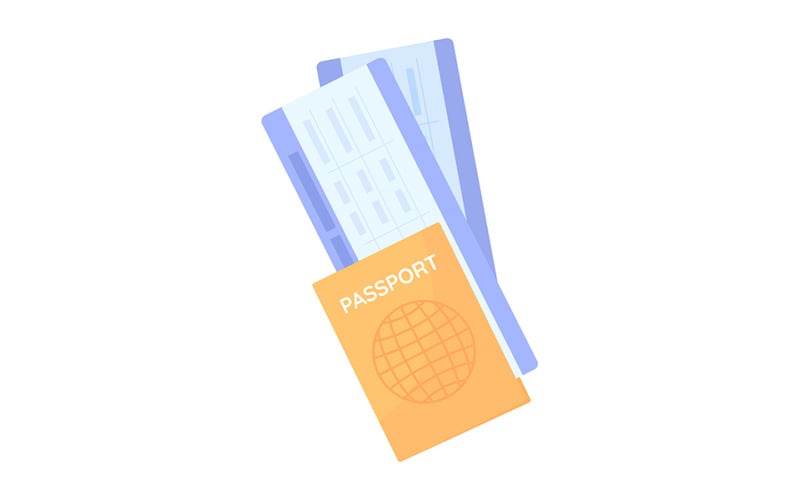 Passport with tickets semi flat color vector object Illustration