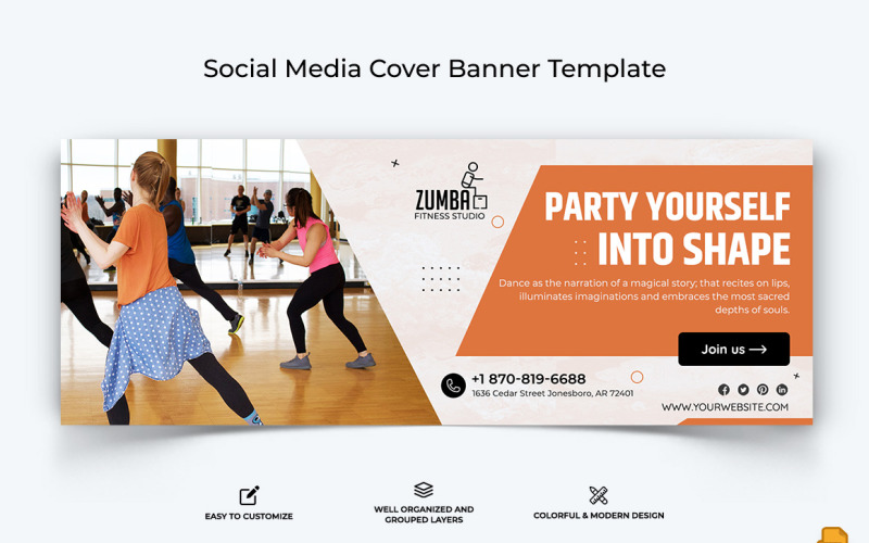 Zumba Dance Facebook Cover Banner Design-015 Social Media