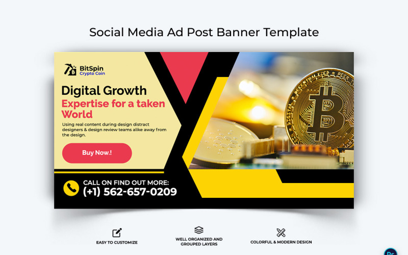 Crypto Currency Facebook Ad Banner Template-13 Social Media