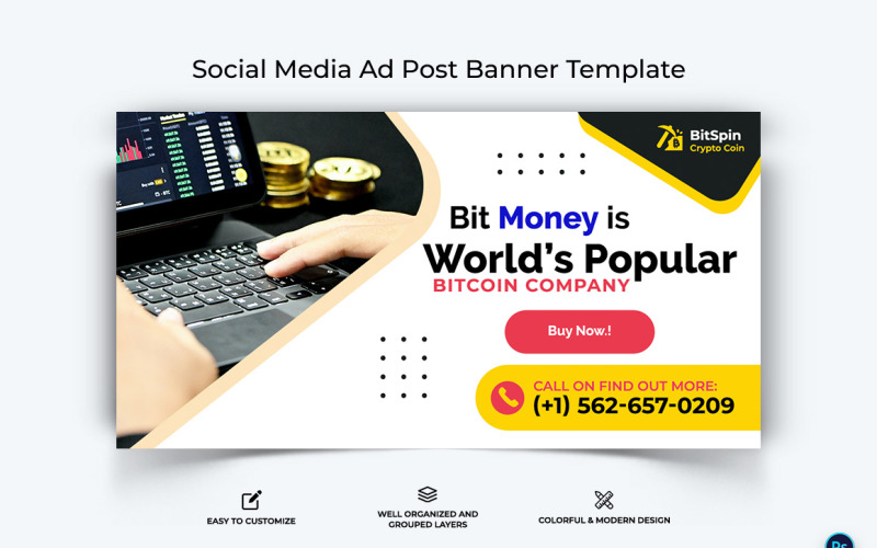 Crypto Currency Facebook Ad Banner Template-14 Social Media