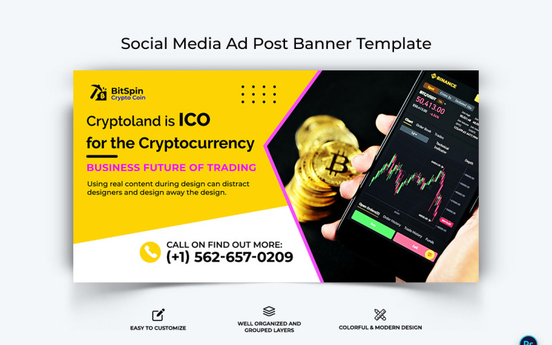 Crypto Currency Facebook Ad Banner Template-17 Social Media