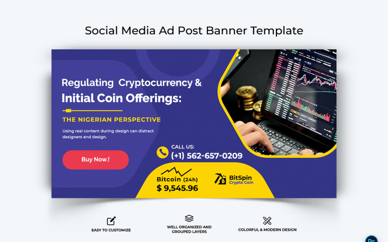 Crypto Currency Facebook Ad Banner Template-18 Social Media