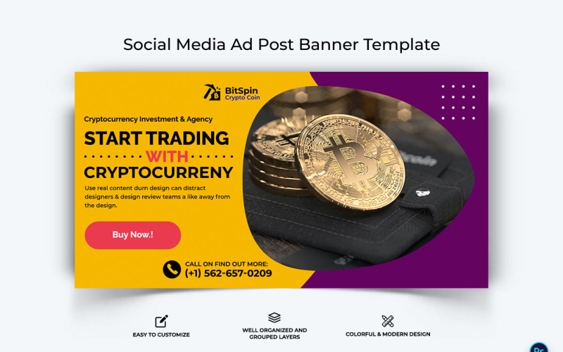 Crypto Currency Facebook Ad Banner Template-19 Social Media