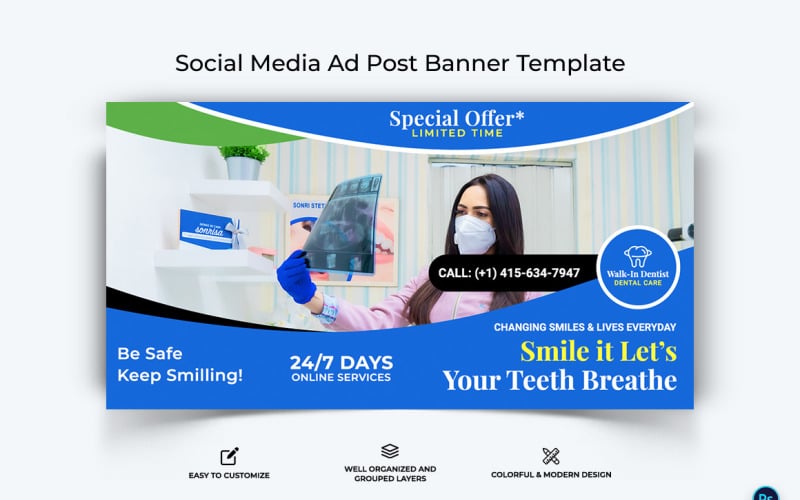 Dental Care Facebook Ad Banner Design Template-11 Social Media
