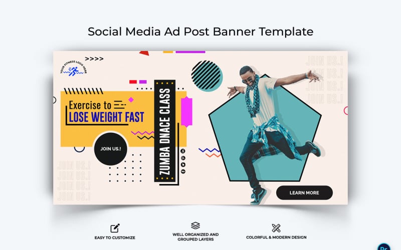 Fitness Facebook Ad Banner Design Template-04 Social Media