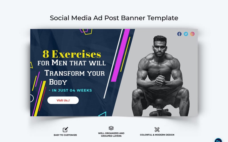 Fitness Facebook Ad Banner Design Template-16 Social Media