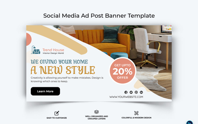 Interior Minimal Facebook Ad Banner Design Template-17 Social Media