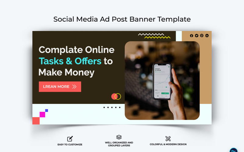 Online Money Earnings Facebook Ad Banner Design Template-03 Social Media