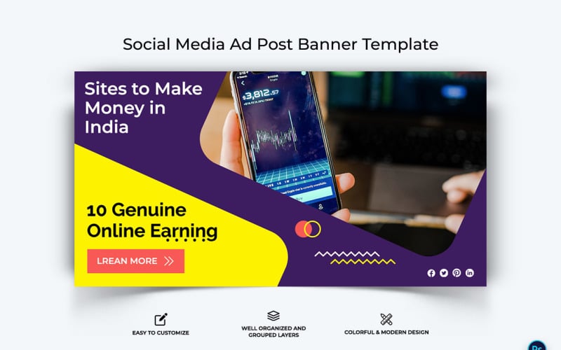 Online Money Earnings Facebook Ad Banner Design Template-09 Social Media