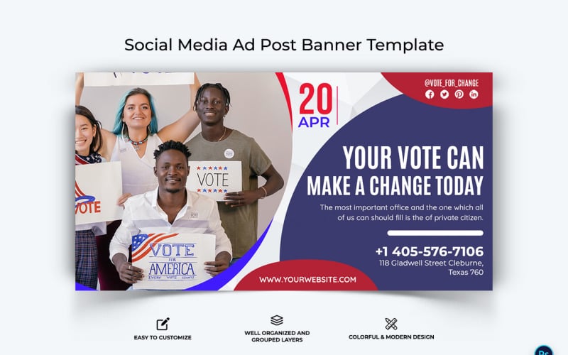 Political Campaign Facebook Ad Banner Design Template-04 Social Media