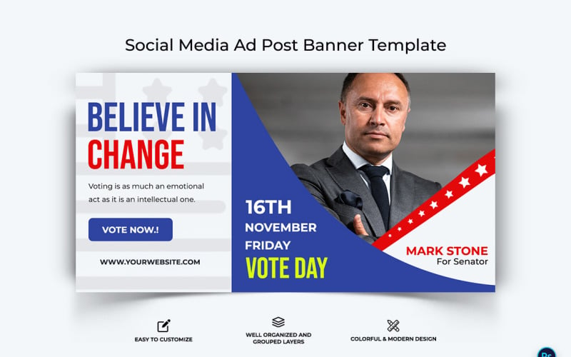 Political Campaign Facebook Ad Banner Design Template-06 Social Media