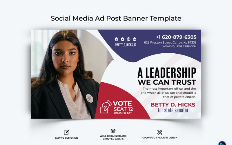 Political Campaign Facebook Ad Banner Design Template-08 Social Media