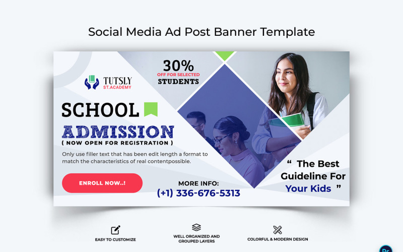 School Admissions Facebook Ad Banner Design Template-01 Social Media