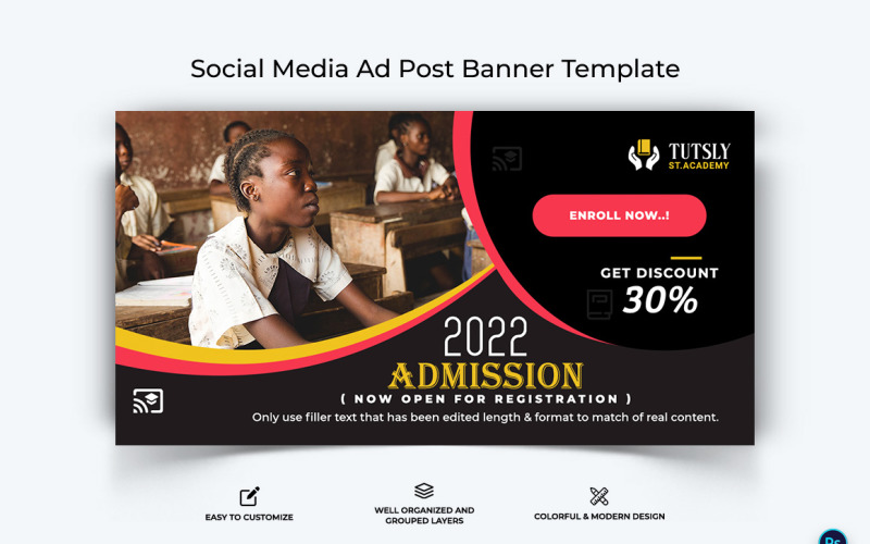 School Admissions Facebook Ad Banner Design Template-09 Social Media