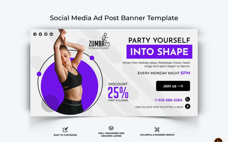 Zumba Dance Facebook Ad Banner Design-11 Social Media