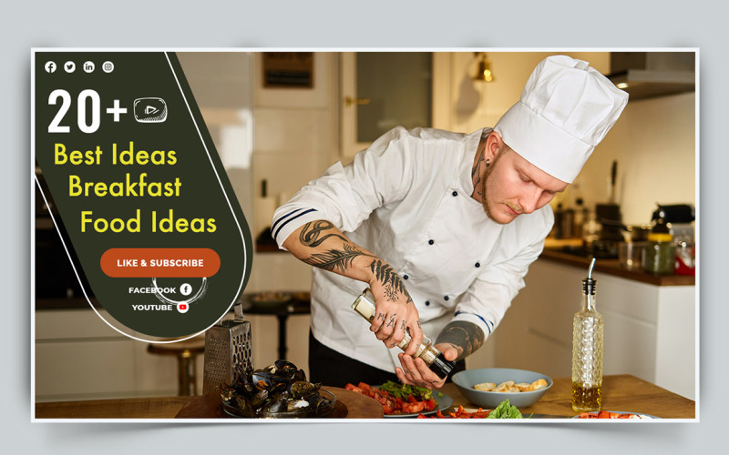 Chef Cooking YouTube Thumbnail Design Template-07 Social Media