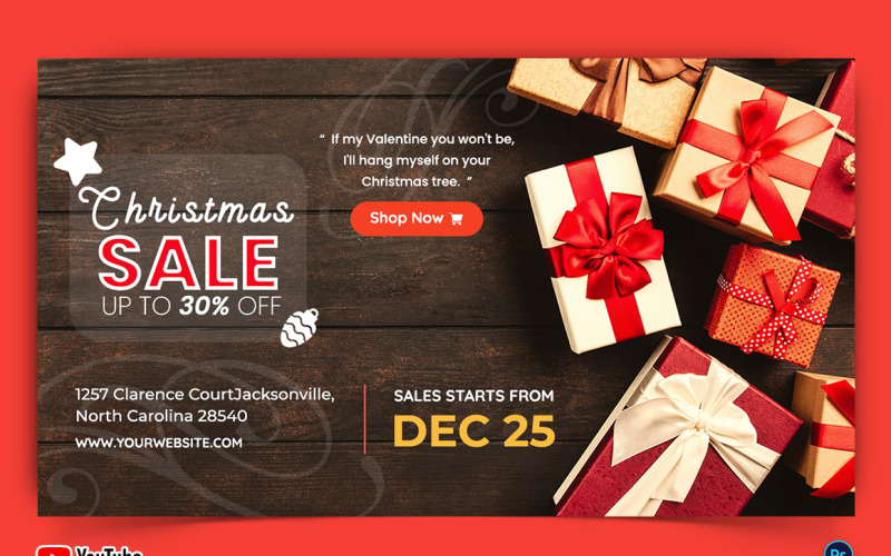 Christmas Sale Offers YouTube Thumbnail Design Template-01 Social Media