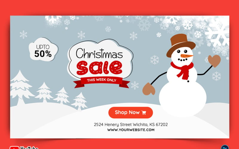 Christmas Sale Offers YouTube Thumbnail Design Template-06 Social Media