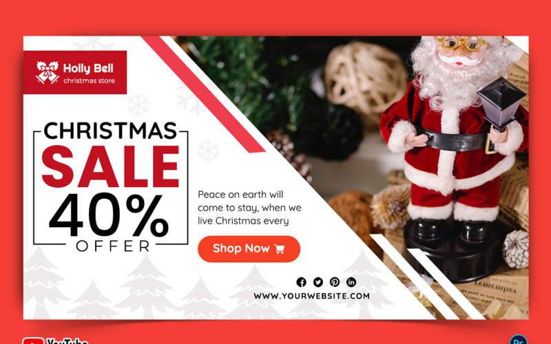 Christmas Sale Offers YouTube Thumbnail Design Template-07 Social Media
