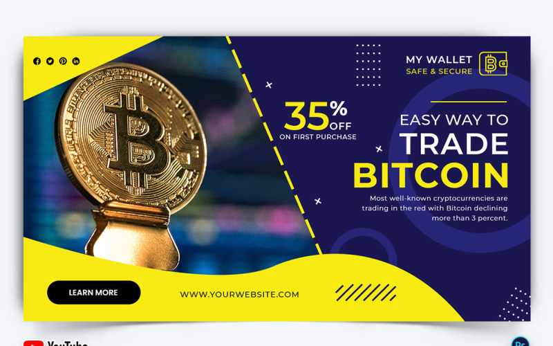Cryptocurrency YouTube Thumbnail Design Template-26 Social Media