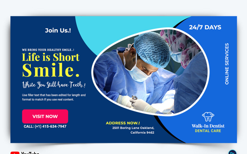 Dental Care YouTube Thumbnail Design Template-18 Social Media